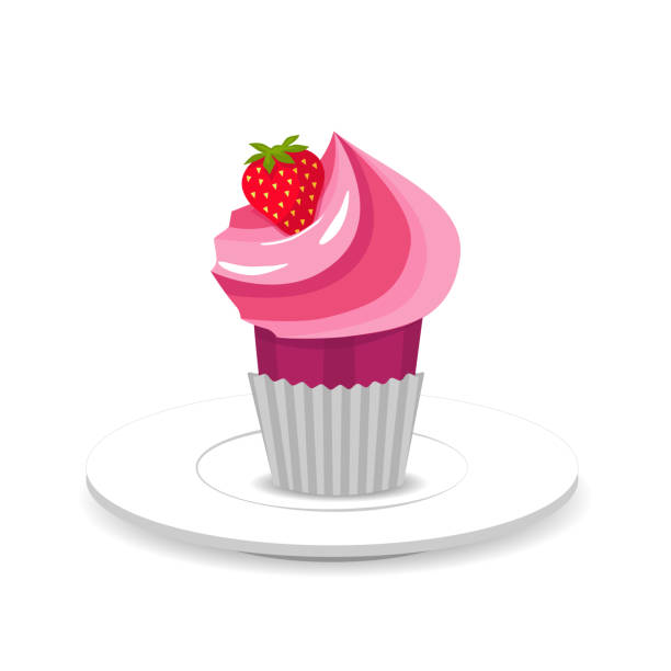 cupcake mit erdbeercreme - mascarpone cheese stock-grafiken, -clipart, -cartoons und -symbole