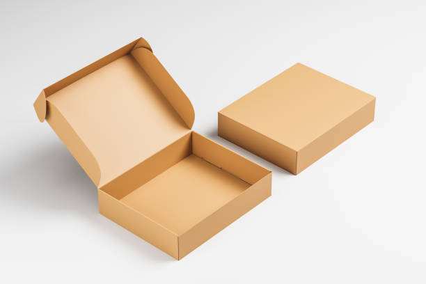istock Opened and closed cardboard boxes on a white background. Packaging, gift. Mock up. 3d rendering 1349174186