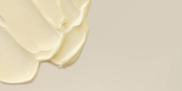 istock Close-up yellow cream moisturizer smear smudge wavy texture on beige background. Skin care beauty product realistic vector illustration 1349175202