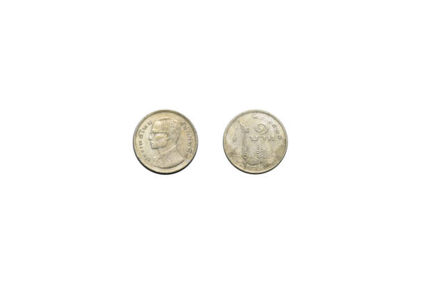 istock Coins of Thailand 1 baht isolated on white background 1349178564