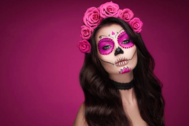 Portrait of a woman with makeup sugar skull stock photo
