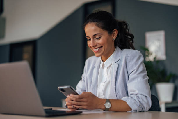 istock Adult woman, typing a message. 1349182256