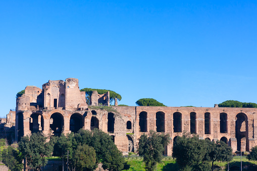 Circus Maximus in Rome Italy . Ancient building with arches made by bricks