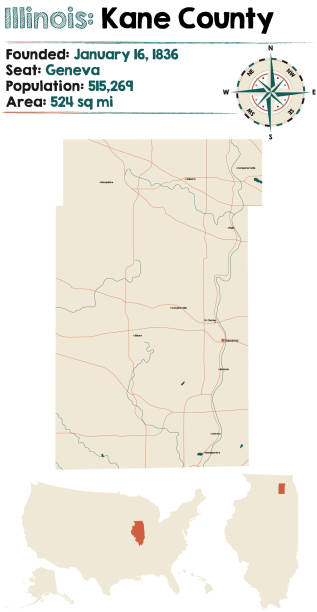 mapa hrabstwa kane w stanie illinois - kane stock illustrations