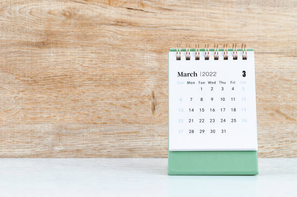 istock March calendar 2022 on wooden background. 1349188382