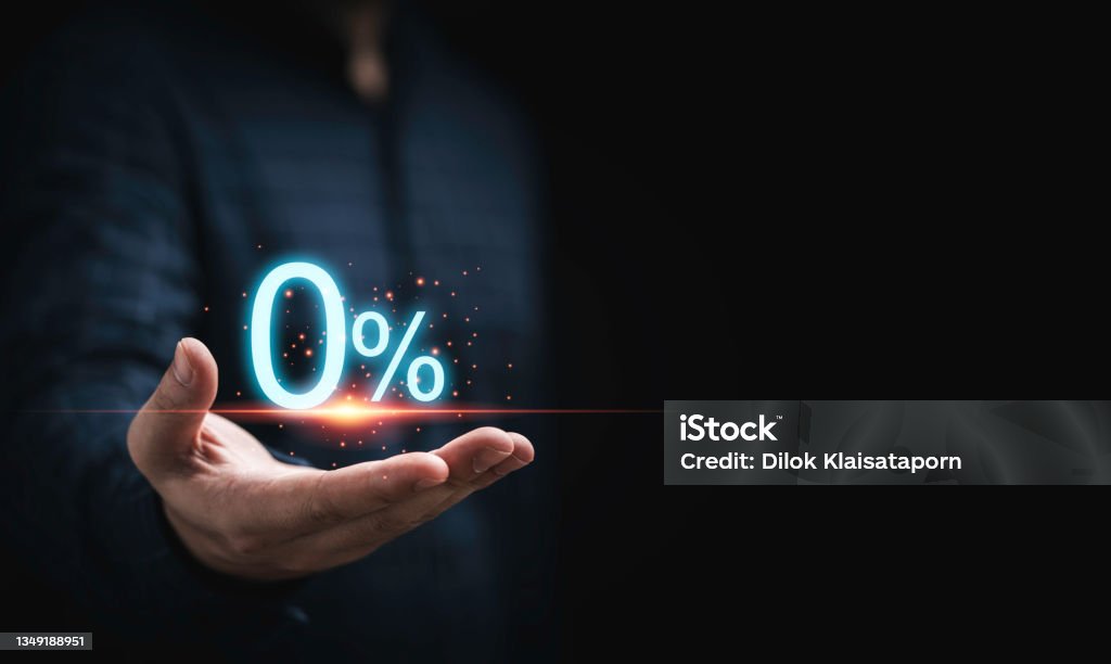 Businessman holding zero percentage on hand with copy space for sale discount promotion for Black Friday and merry Christmas happy new year period. Zero Stock Photo