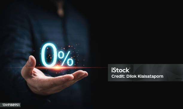 Businessman Holding Zero Percentage On Hand With Copy Space For Sale Discount Promotion For Black Friday And Merry Christmas Happy New Year Period Stock Photo - Download Image Now