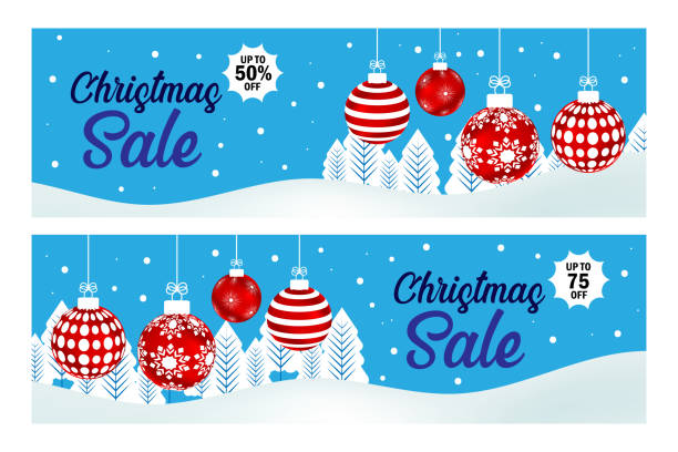 набор баннеров рождественская распродажа - sale holiday christmas ornament red stock illustrations