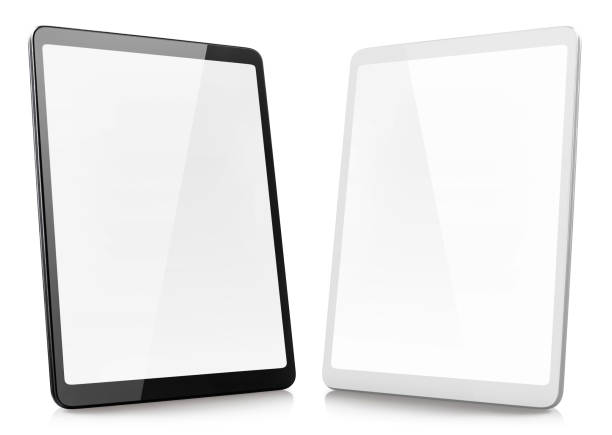 black and white tablets on white - ipad stockfoto's en -beelden