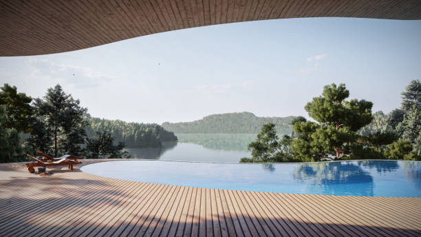 Holiday resort swimming pool in 3D