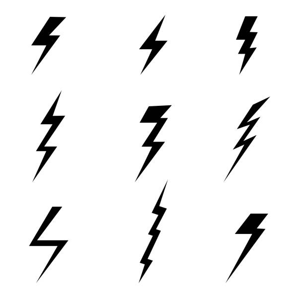 ilustrações de stock, clip art, desenhos animados e ícones de thunder and lightning icon isolated on white. vector illustration. - icon set arrow sign symbol computer icon