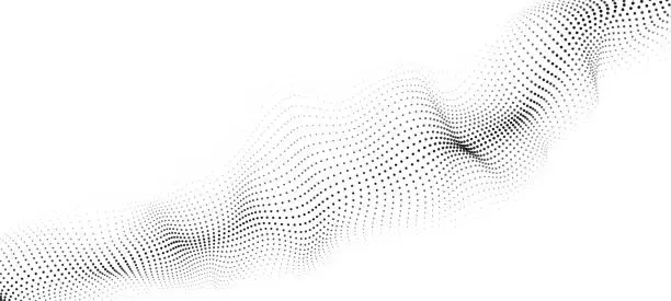 Vector illustration of A wave of moving particles. Abstract vector 3d illustration on a white background.