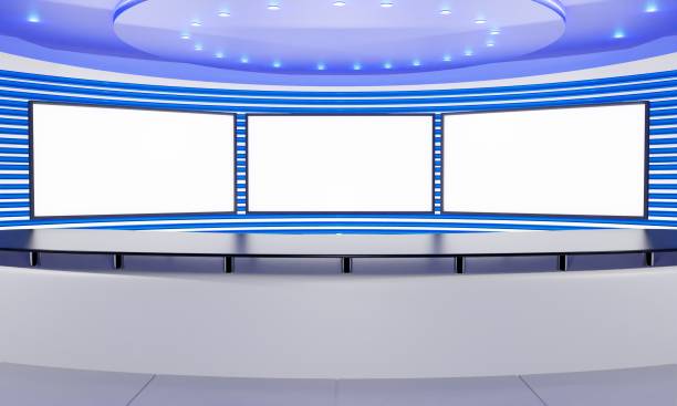 istock white table and lcd background in a news studio room.3d rendering. 1349197130