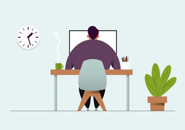 Vector illustration of Man working behind the desk