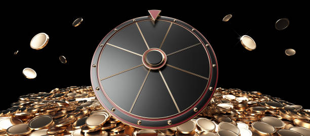 современное золотое, красное и черное колесо фортуны и монеты - 3d иллюстрация - roulette roulette wheel wheel isolated стоковые фото и изображения