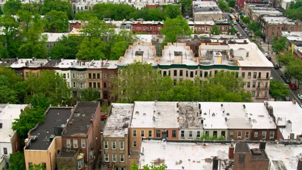 Photo of Birds Eye View of Treelined Residential Streets in Crown Heights