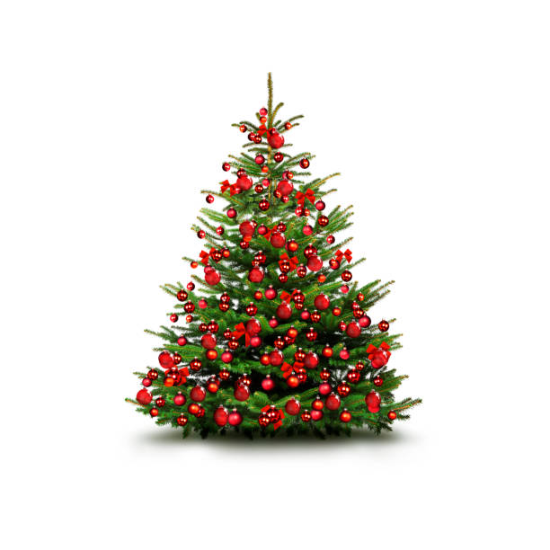 istock Christmas tree with red balls insulated on a white background 1349205554