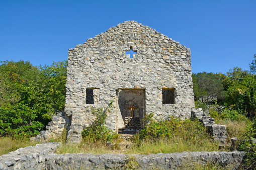 The historic 12th century Church of St George, Crkva Sv Jura, outside of the town of Punat on Krk Island in Primorje-Gorski Kotar County in western Croatia