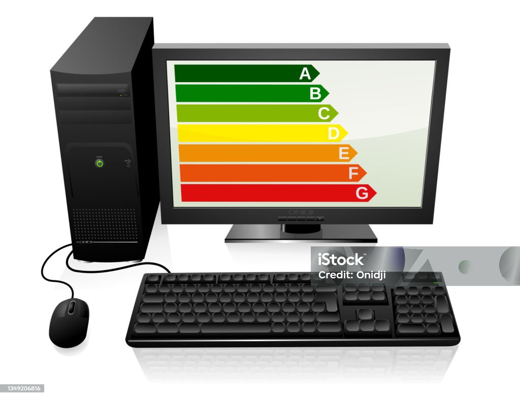 Energy From A Computer Desktop Computer And Energy Performance Displayed On The Screen Stock ...