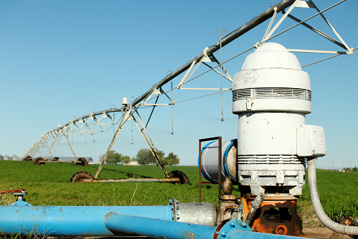 An industrial water pump to supply water to an agricultural irrigation system.