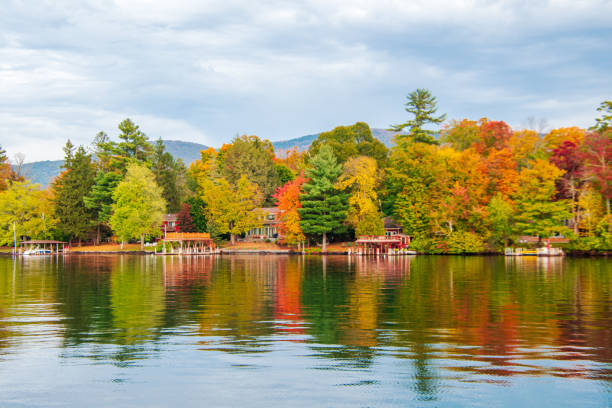 istock Autumn colors on lake shore 1349209985