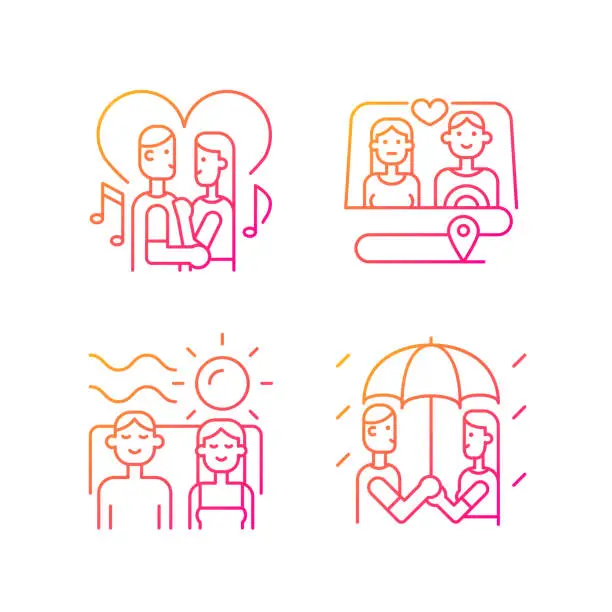 Vector illustration of Couple quality time gradient linear vector icons set