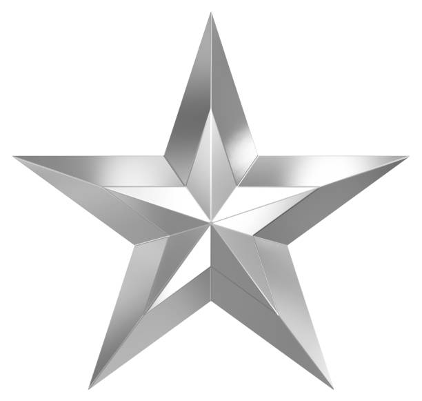 istock 5 point star - Christmas Star - silver metal single isolated on white - 3d rendering 1349215515