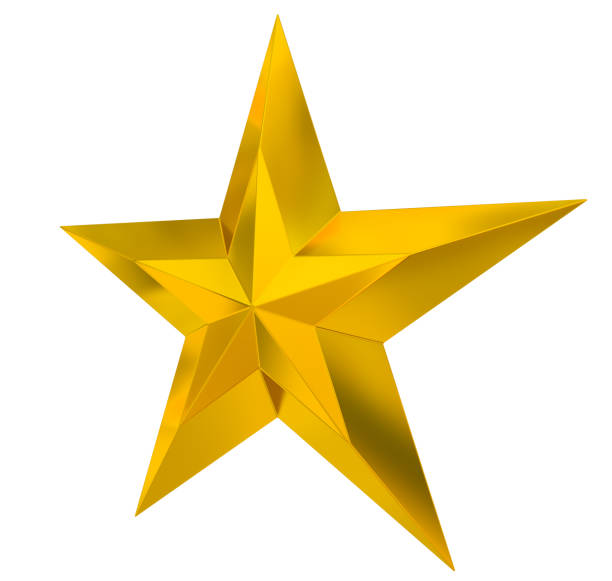 istock 5 point star - Christmas Star - golden single isolated on white - 3d rendering 1349215526