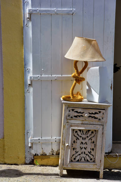 bedside table lamp in a corner of the historic center of tropea italy