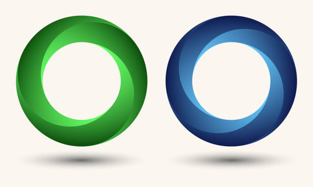 barevné kruhy s otočnými segmenty. abstraktní nekonečný kruh zelená a modrá barva. symbol písmene o nebo ikona nebo logo. - möbiova páska stock ilustrace