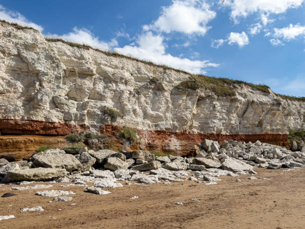 istock Red and white striped cliffs at Hunstanton, Norfolk, caused by layers of different coloured rock 1349219956