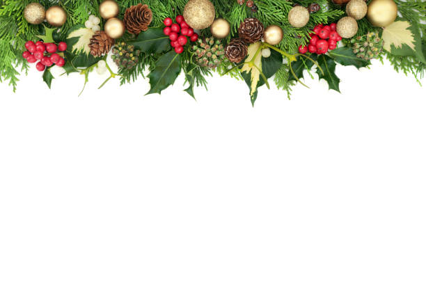 istock Christmas Background Border with Gold Baubles and Flora 1349221158