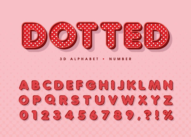 istock 3D modern vintage red polka dot alphabet letters & number 1349222315