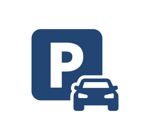 illustrazioni stock, clip art, cartoni animati e icone di tendenza di icona vettoriale del parcheggio auto. cartello di parcheggio - parking sign