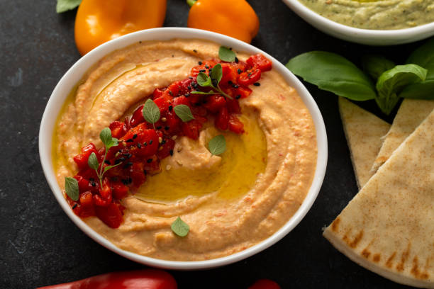istock Roasted pepper hummus with pita 1349223727