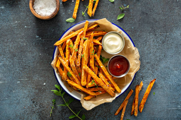 istock Sweet potato fries with sauces 1349223768