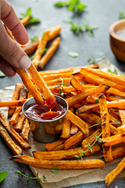 istock Sweet potato fries with sauces 1349223771
