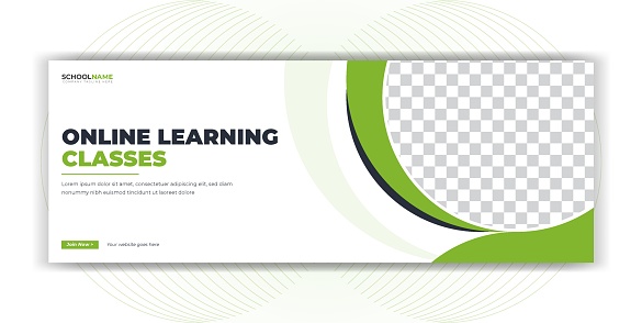 Online Learning School Advertisement Social Media Post Facebook Cover Page Timeline Web Banner Template Design