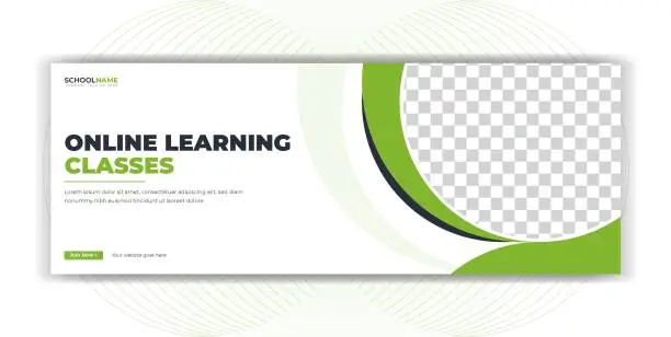 Vector illustration of Online Learning School Social Media Post Facebook Cover Page Timeline Web Banner Template Design
