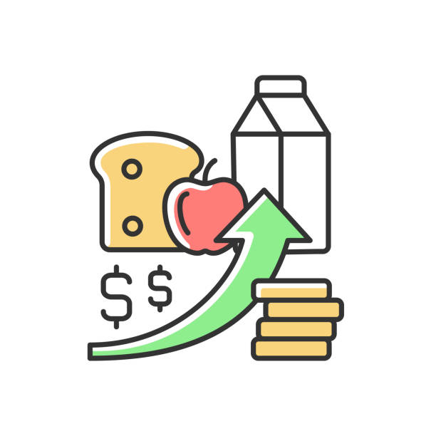 illustrations, cliparts, dessins animés et icônes de augmentation des prix des aliments icône de couleur rvb - high calorie