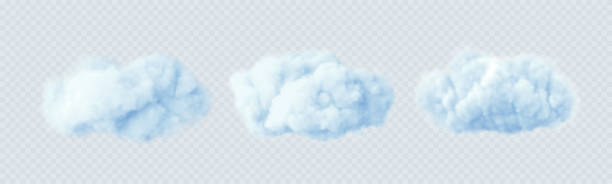 illustrazioni stock, clip art, cartoni animati e icone di tendenza di nuvole blu isolate su uno sfondo trasparente. set di nuvole realistico in 3d. vero effetto trasparente. illustrazione vettoriale - cumulus cloud