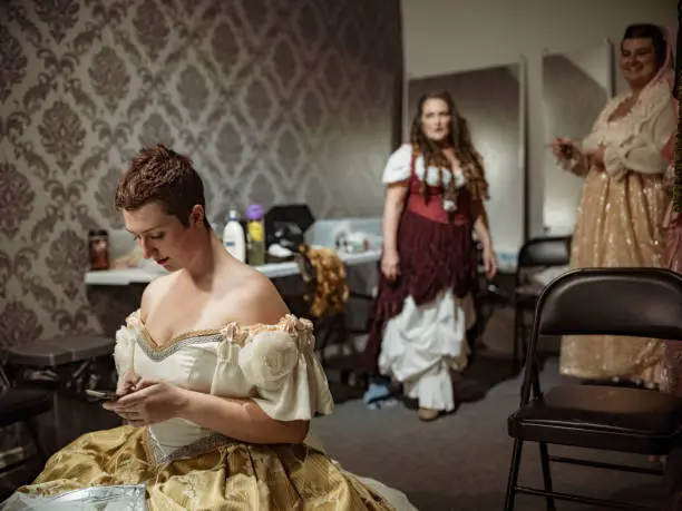 Photo of Three Actresses in period costume in dressing room