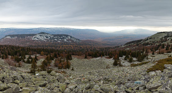 Autumn landscape from the top of the mountain. High quality photo