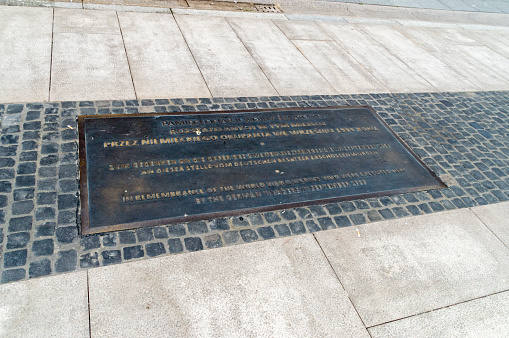 Bydgoszcz, Poland - July 25, 2021: Plaque in remembrance of the World War II victims who were executed here by the german invaders in september 1939.