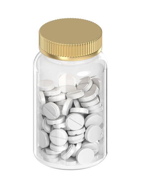 istock Jar with tablets on a white background. Production of drugs. 3d rendering. 1349234156