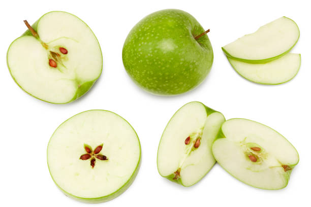 istock green apple with slices isolated on a white background. top view. clipping path 1349235660
