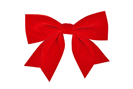 Velvet red Christmas satin ribbon on white background