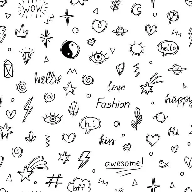 Vector illustration of Abstract seamless pattern with doodle boho elements. Hand drawn background. Sketch