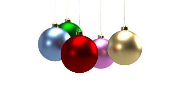 istock Group of round Christmas ornaments on white surface 1349251646