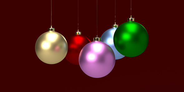 Christmas concept: Fancy 3D spherical shiny and metallic balls as background poster. Buying and selling gifts for celebration. Holiday event with with copy space.